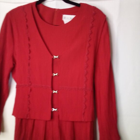 Miss Dorby Dress Women 14 Vintage Classic Attached Vest Textured Ribbed Red - Picture 3 of 16